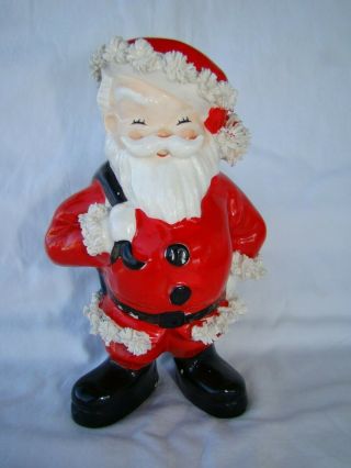 1950’s Vintage Napco Santa With Spaghetti Trim And Toy Bag – S937m – 6” Tall
