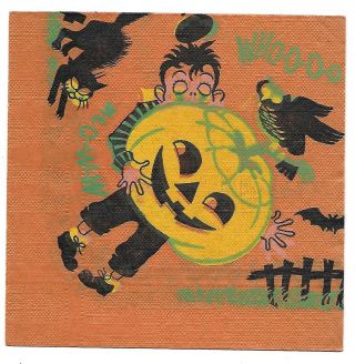 Vintage Crepe/paper Halloween Napkin Boy,  Jol,  Cat,  Owl,  Bat Who - O - O,  Meo - W - W