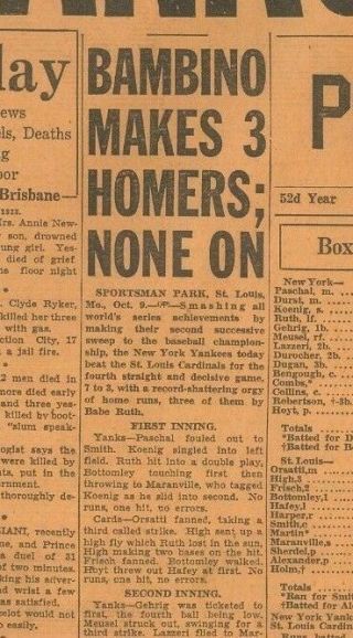 YANKS WIN WORLD SERIES Bambino 3 homers Babe Ruth Cardinals October 9 1928 B27 2