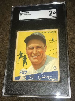 1934 Goudey 37 Lou Gehrig York Yankees Graded Sgc 2 Good Colors