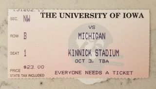 Iowa Hawkeyes Michigan Wolverines Football Ticket Stub 10/3 1998 Fry Last Season