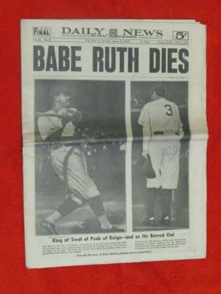 Babe Ruth Dies - Funeral 1948 Newspaper Rare Find