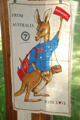 Vintage Tea Towel - Linen Quantas Airways,  Kangaroo