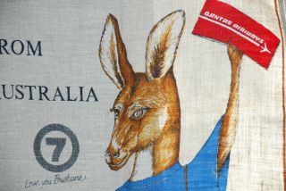 vintage tea towel - linen Quantas Airways,  kangaroo 2