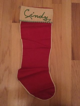 Vintage Christmas Stocking For Cindy.  Measures: 21 " (l) X 7 " (w).