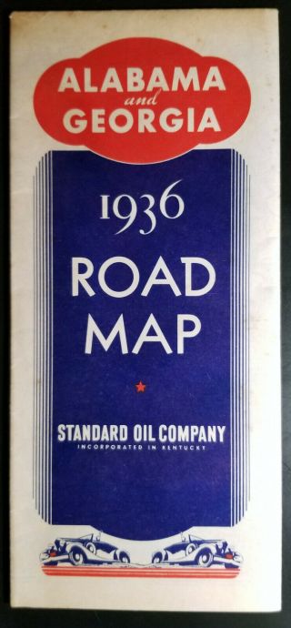1936 Standard Oil Road Map Of Georgia & Alabama Real