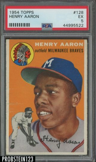1954 Topps 128 Hank Aaron Milwaukee Braves Rc Rookie Hof Psa 5 Ex Centered
