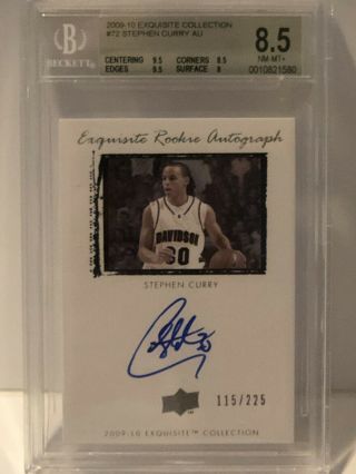 115/225 Bgs 8.  5 10 Stephen Curry 2009 - 10 Ud Exquisite Auto Rookie Rc 72