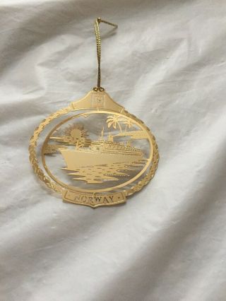 3d 24k Gold Flashed Brass Christmas Ornament Ncl Norway Cruise Ship Rare Vintage