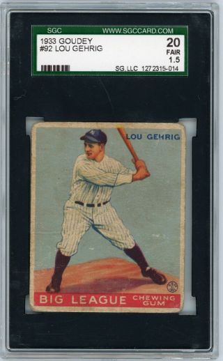 1933 Goudey 92 Lou Gehrig Psa Fair 1.  5