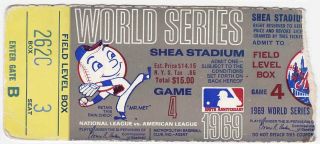 1969 York Mets " Swoboda Catch " World Series Ticket (game 4) Seaver 10 Inning