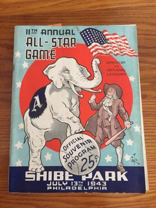 1943 11th Mlb Baseball All Star Game Program And Ticket Shibe Park