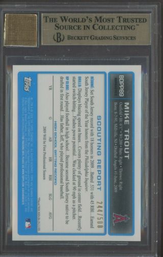 2009 Bowman Chrome Refractor Mike Trout Angels RC AUTO /500 BGS 9.  5 w/ (2) 10 ' s 2