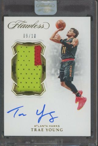 2018 - 19 Panini Flawless Gold Trae Young Hawks Rpa Rc Rookie Patch Auto 9/10