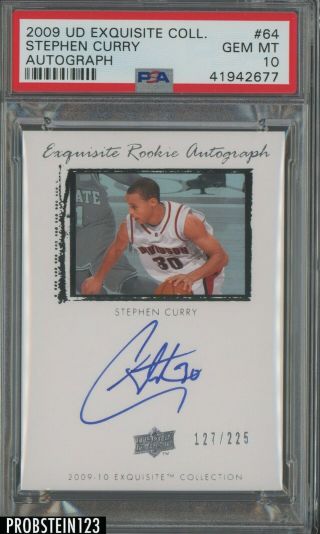 2009 - 10 Ud Exquisite 64 Stephen Curry Warriors Rc Rookie Auto 127/225 Psa 10