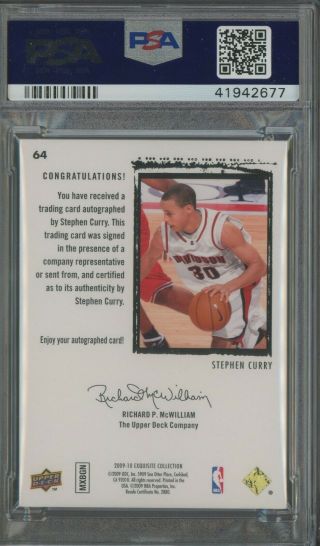 2009 - 10 UD Exquisite 64 Stephen Curry Warriors RC Rookie AUTO 127/225 PSA 10 2