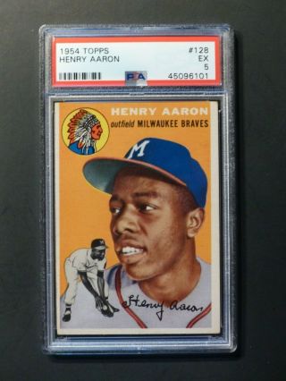 1954 Topps 128 Henry Hank Aaron Psa 5 Ex Milwaukee Braves Psa Label