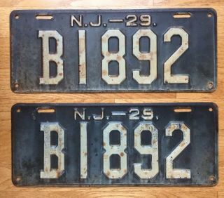 Vintage 1929 N.  J.  License Plates B I 892 Rare