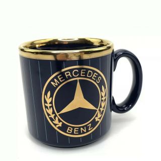 Mercedes Benz Navy Blue And Gold Mug Gilt Design With Pinstripe Made In England
