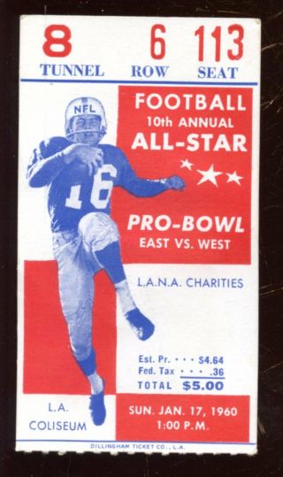 1960 Nfl Football Pro Bowl Ticket Stub