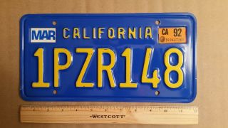 License Plate,  Blue California,  1970 Base,  Passenger,  1 Pzr 148