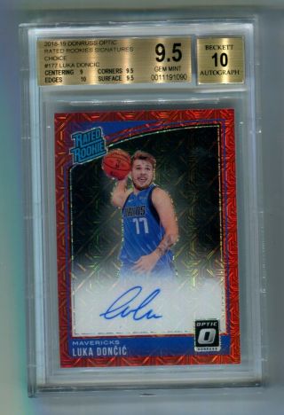 2018 - 19 Donruss Optic Rated Rookie Luka Doncic Prizm Choice Mojo Auto Rc Bgs 9.  5