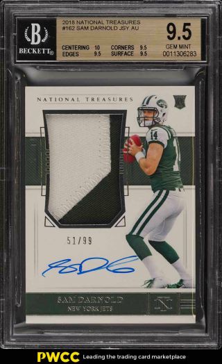 2018 National Treasures Sam Darnold Rookie Rc Auto Patch /99 162 Bgs 9.  5 (pwcc)