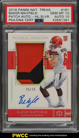 2018 National Treasures Holo Silver Baker Mayfield Rc Auto Patch /25 Psa 10 Pwcc