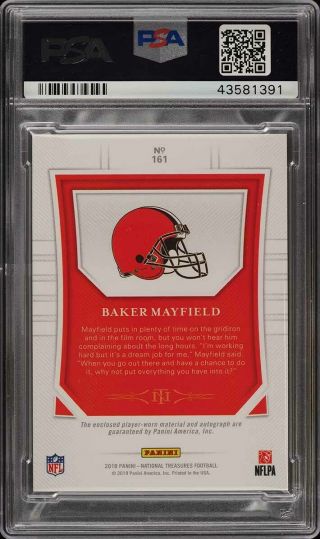 2018 National Treasures Holo Silver Baker Mayfield RC AUTO PATCH /25 PSA 10 PWCC 2