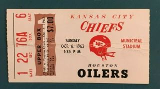 1963 Kansas City Chiefs Vs Houston Oilers Ticket Stub At Kc Municipal Stadium