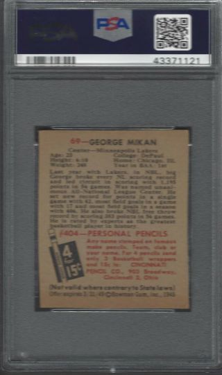 PSA AUTHENTIC - 1948 Bowman 69 George Mikan RC (Missing Red Ink) Lakers HOF 2