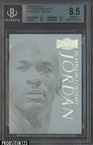 1996 - 97 Skybox Metal Universe Platinum Portraits 5 Michael Jordan Hof Bgs 8.  5