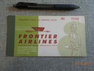 1952 Frontier Airlines Passenger Ticket And Baggage Check