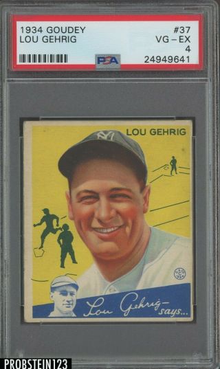 1934 Goudey 37 Lou Gehrig York Yankees Hof Psa 4 Vg - Ex Iconic Card