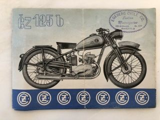 1950s Czech Motorcycle Cz 125 B Sales Brochure Vintage Advertising Arms Factory