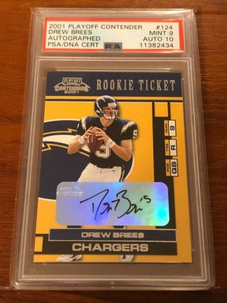 2001 Playoff Contenders Drew Brees /500 Auto Rc Psa 9/10 Pop 3 W/ Only 3 Higher
