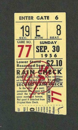 Mickey Mantle Clinches The Triple Crown September 30,  1956 Ticket