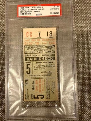 Oct.  7,  1926 World Series Game 5 - Ny Yankees 3 St.  Louis Cards 2 - Psa Auth