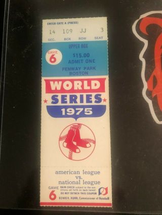 1975 World Series Game 6 Reds Vs Red Sox Ticket: Carlton Fisk Iconic Home Run