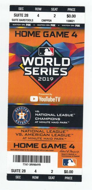 2019 World Series Game 7 Full Ticket Nationals @ Astros Clincher 51244