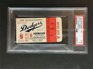 1955 World Series Ticket Stub Game 5 Ny Yankees Vs.  Brooklyn Dodgers Psa 5