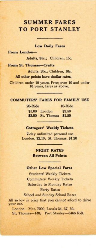 London & Port Stanley Ry,  WWII Interurban passenger time table,  June 14,  1940 3