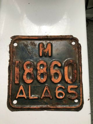 1965 Alabama Motorcycle License Plate (last One)