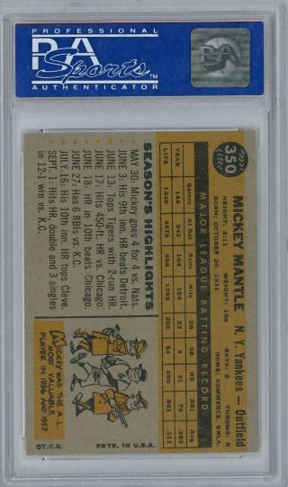 1960 Topps Mickey Mantle 350 PSA 8 NM - MT 2
