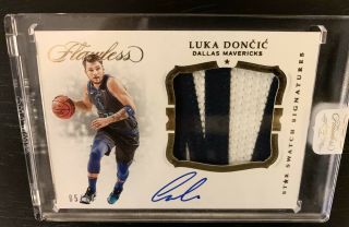 2018 - 19 Panini Flawless Luka Doncic Rookie Star - Swatch Gold Patch Auto 5/10 Rpa