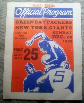 1939 Nfl Championship Pre Bowl Program Superbowl Packers 27 Giants 0
