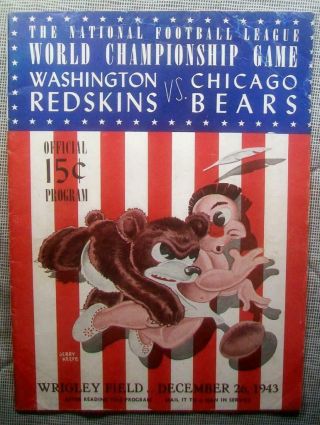 1943 Nfl Championship Pre Bowl Program Superbowl Vvrare Bears 41 Skins 21