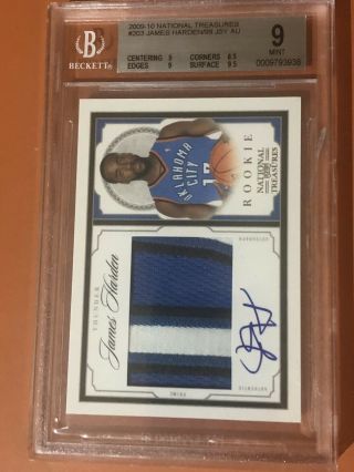 JAMES HARDEN 2009/10 NATIONAL TREASURES RC AUTO 3 COLOR PATCH /99 BGS 9/10 2