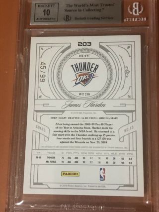 JAMES HARDEN 2009/10 NATIONAL TREASURES RC AUTO 3 COLOR PATCH /99 BGS 9/10 3