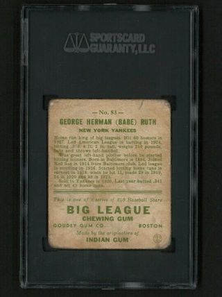 1933 Goudey Babe Ruth 53 SGC 1 - Poor (BBCI) 2